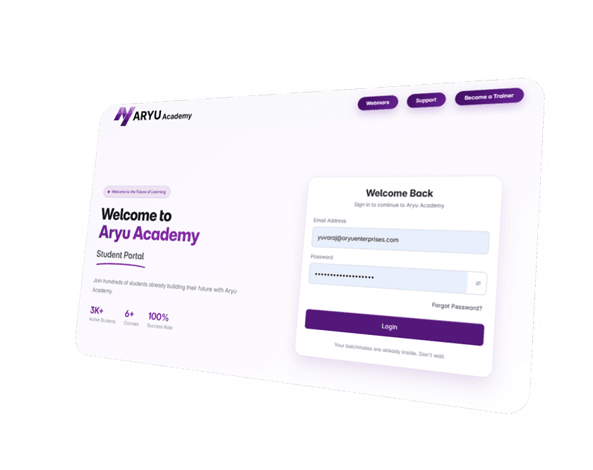 Aryu Academy Student Portal Dashboard Interface